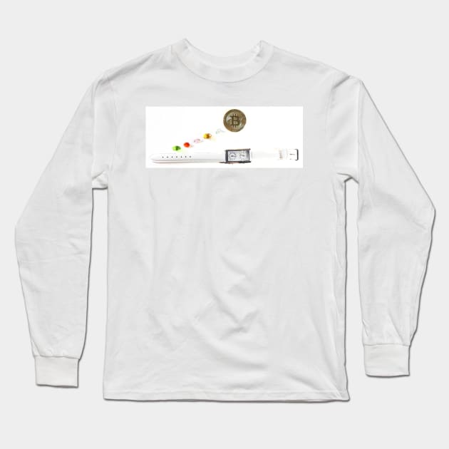 Bitcoin coin and watch, time. Concept of mining business, wealth, miner, cryptocurrency, success Long Sleeve T-Shirt by grafinya